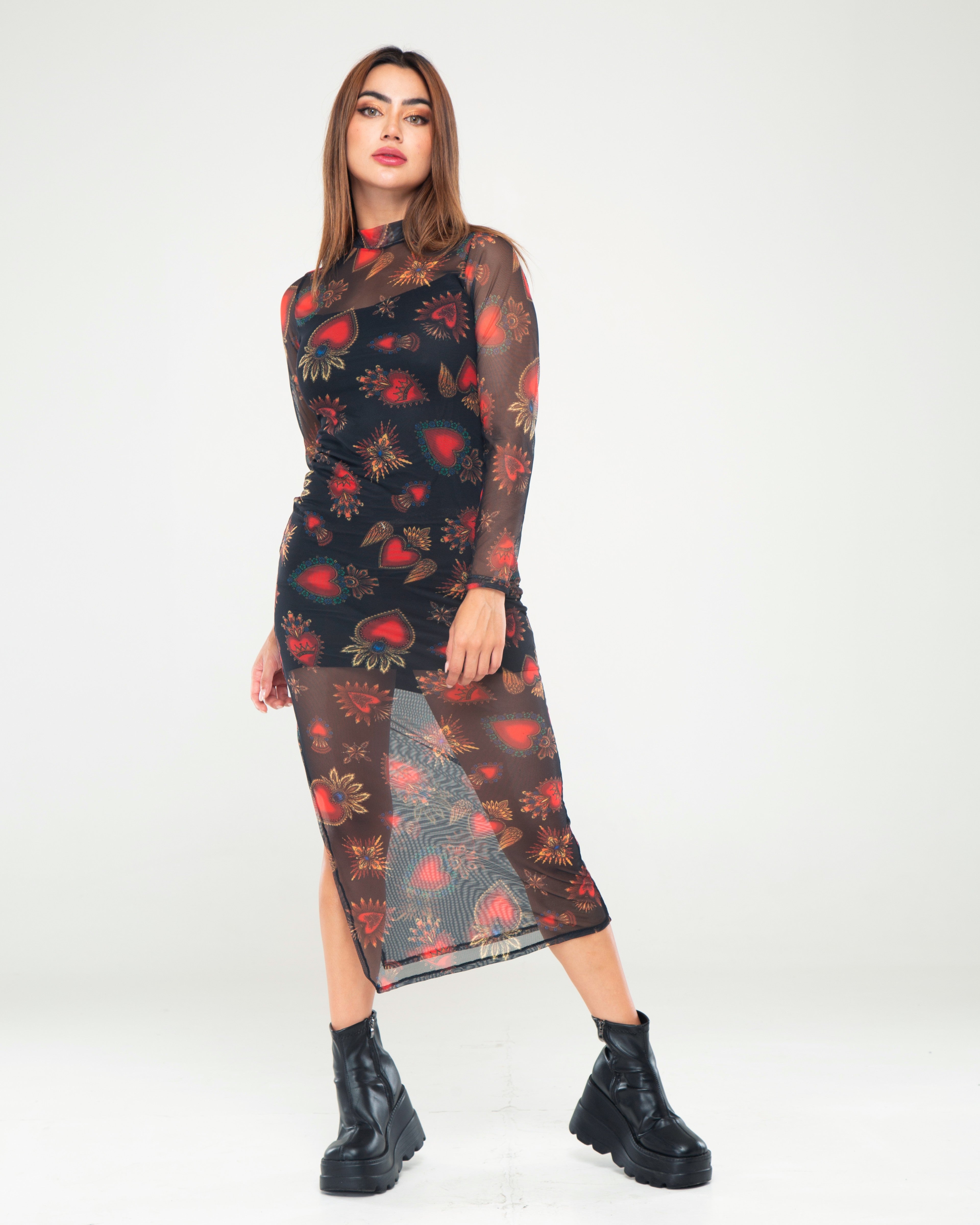 Vestido Estampado Manga Larga