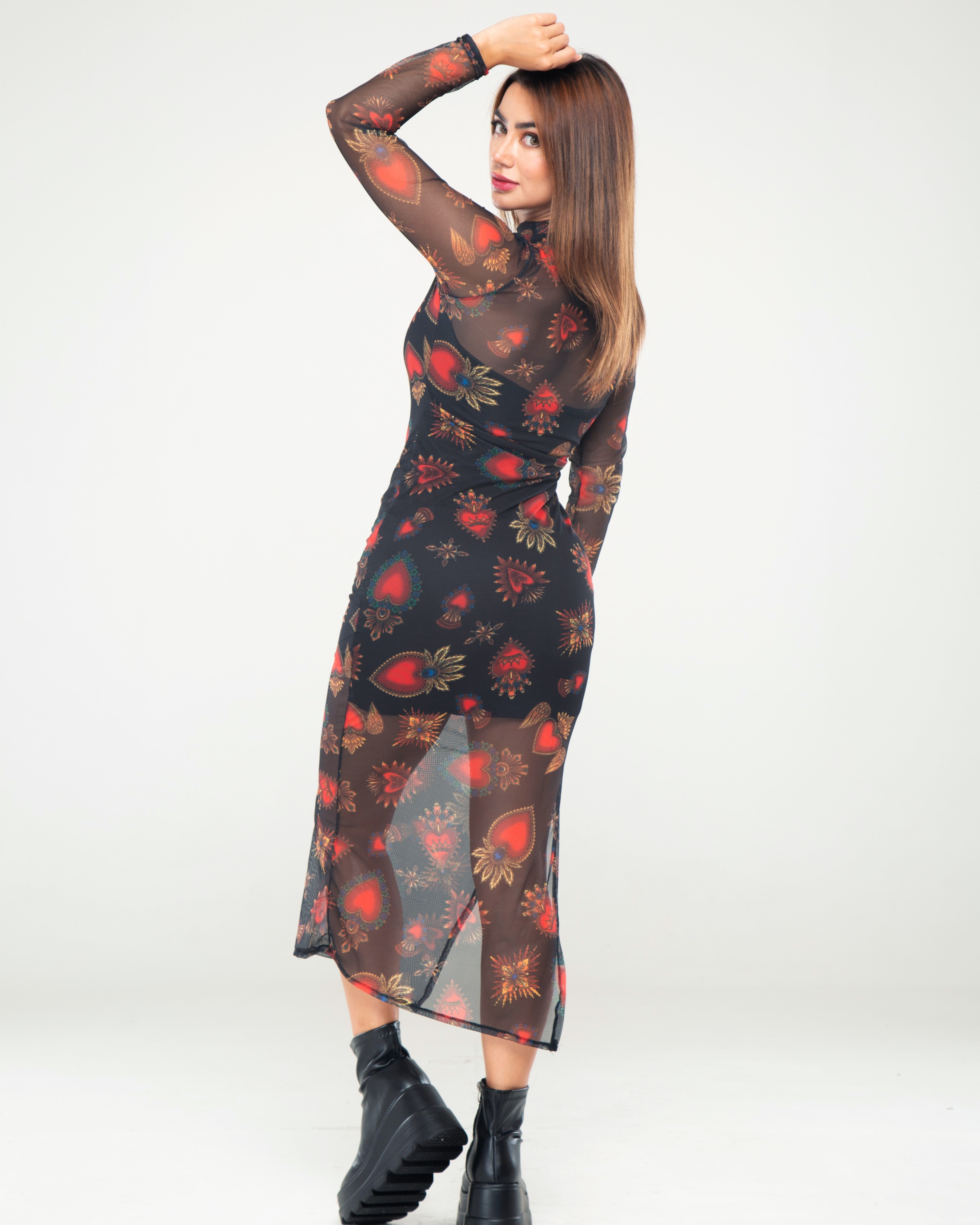 Vestido Estampado Manga Larga