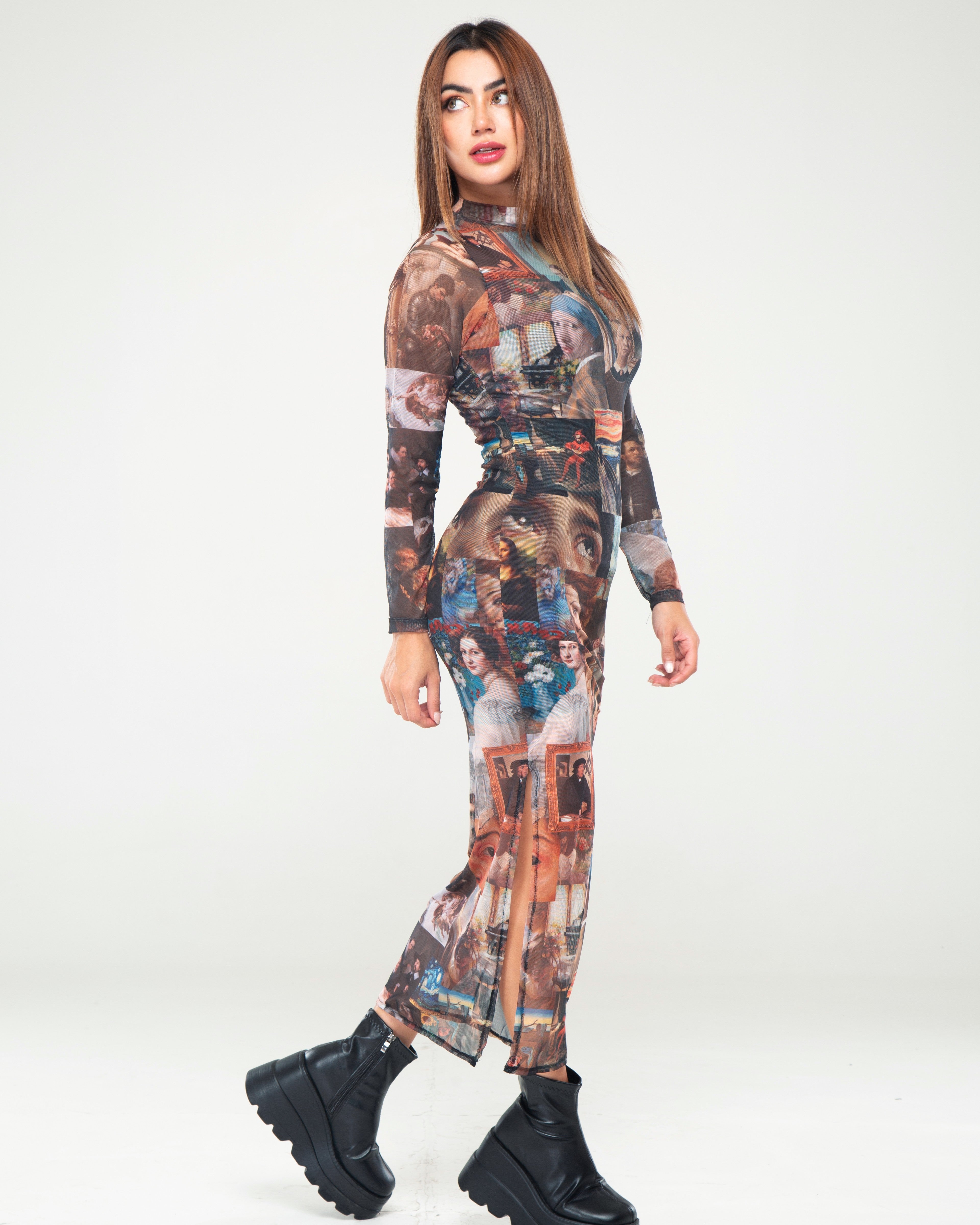Vestido Estampado Manga Larga