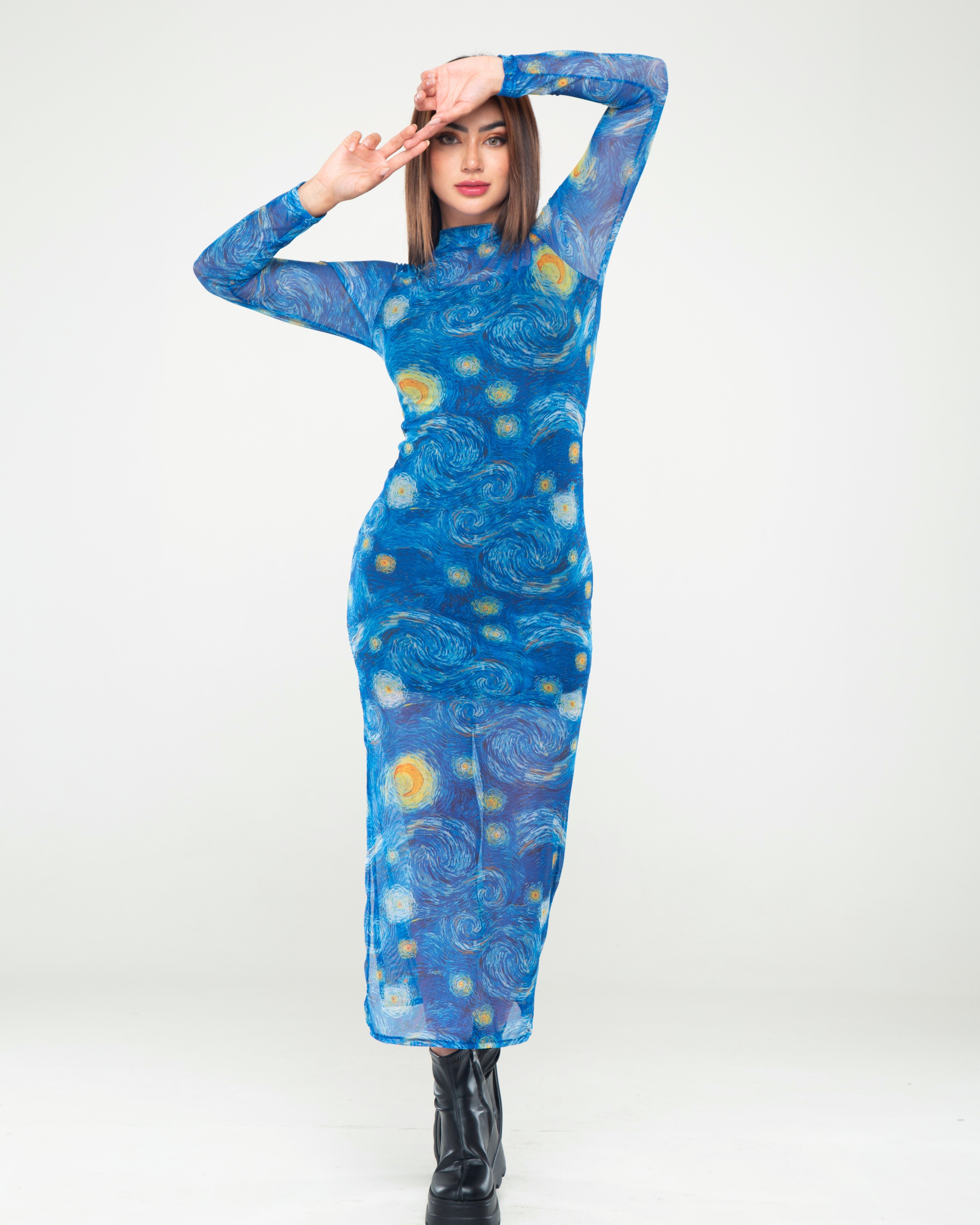 Vestido Estampado Manga Larga