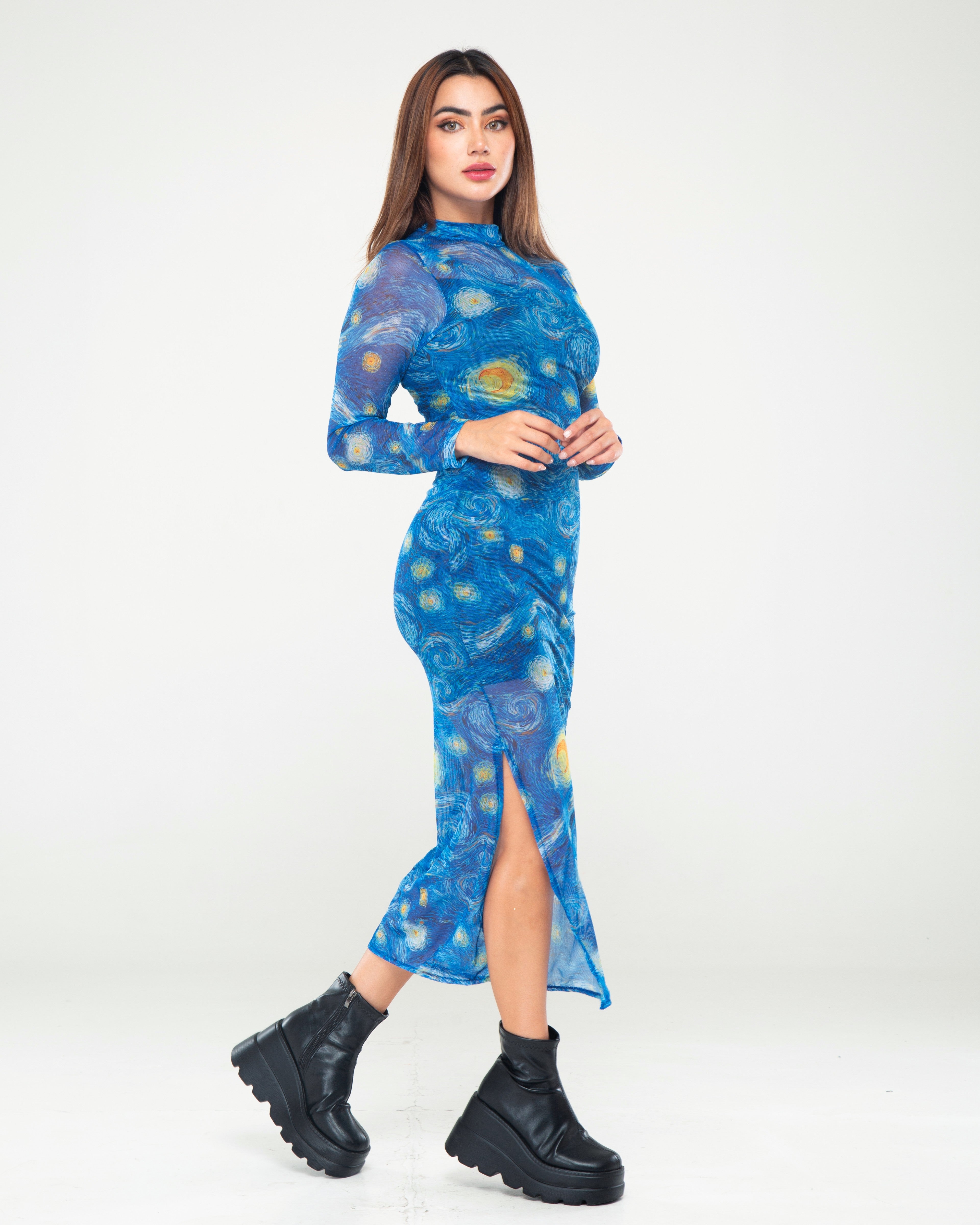 Vestido Estampado Manga Larga