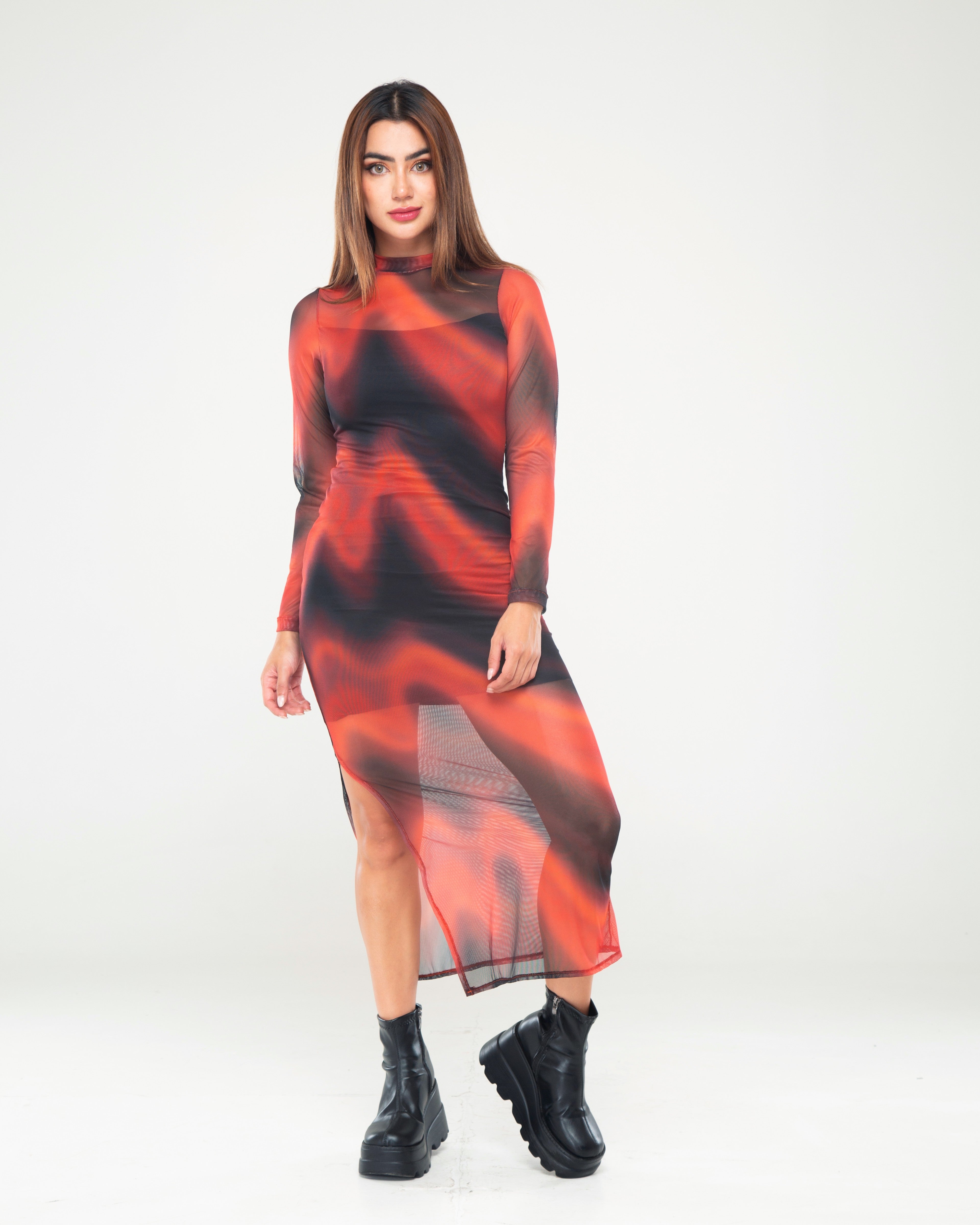 Vestido Estampado Manga Larga
