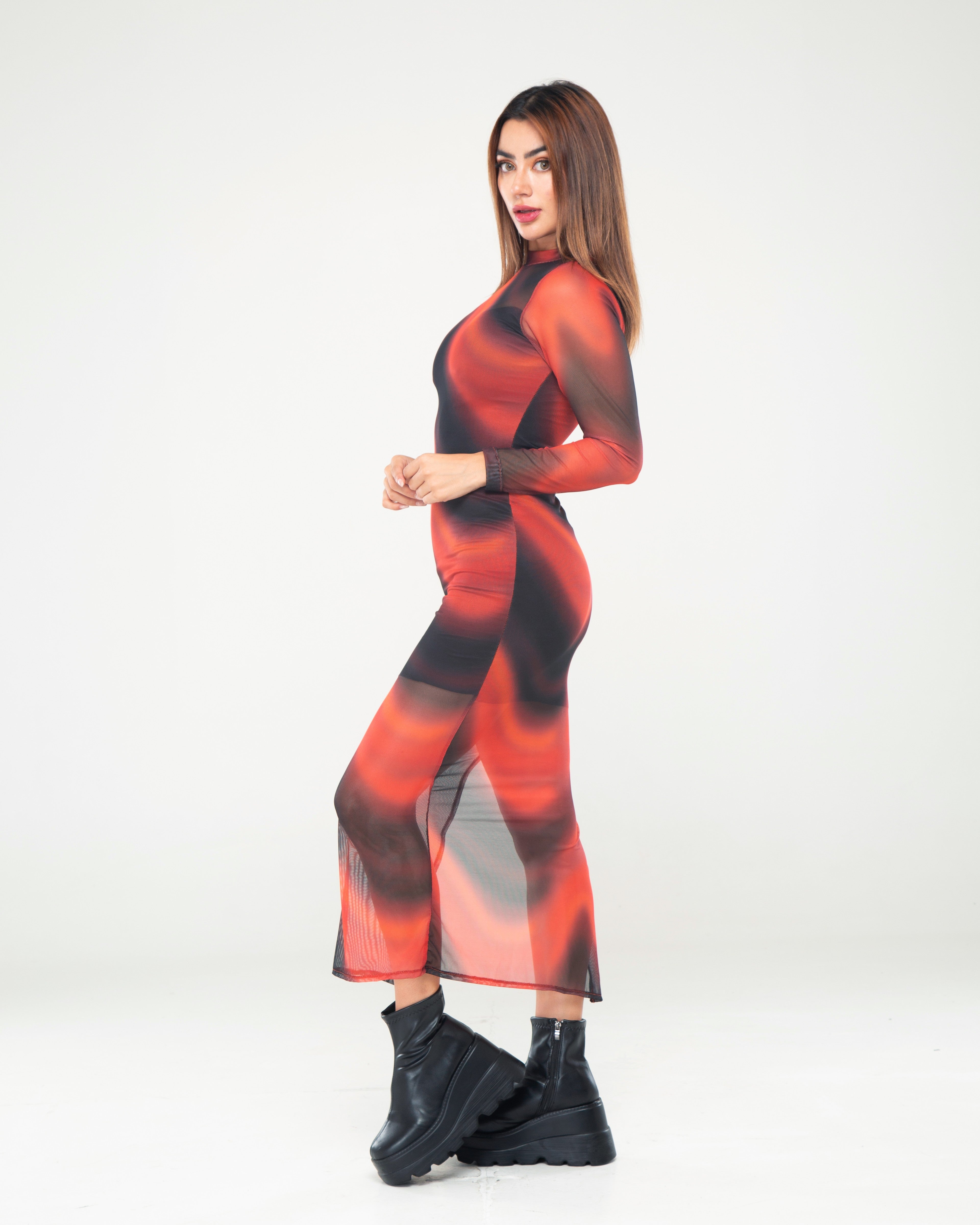 Vestido Estampado Manga Larga